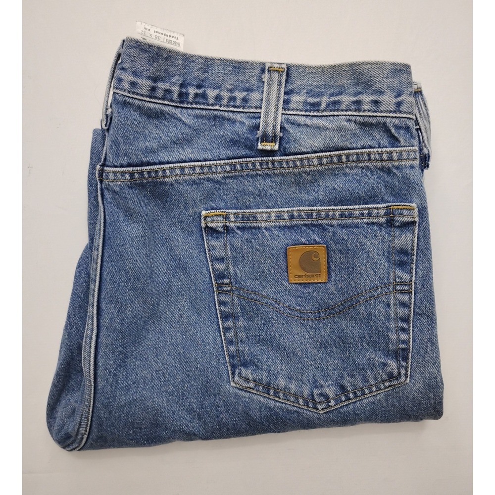 Carhartt Jeans Mens 38x32 Traditional Fit Blue Denim Workwear Distressed jeans
